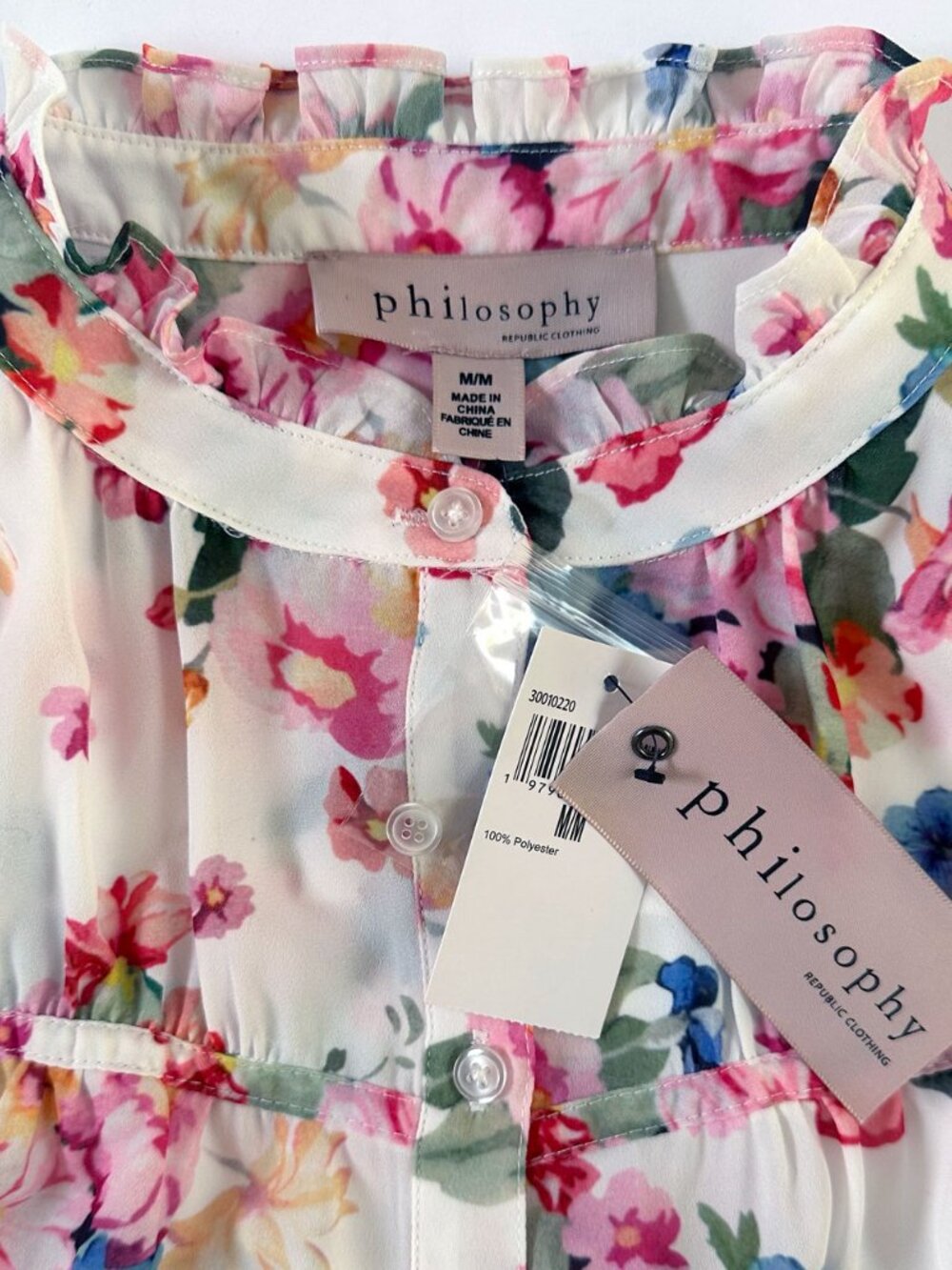 Philosophy Republic Garden Floral Blouse M Flutter Sleeve Button Down Top Boho - Picture 3 of 6